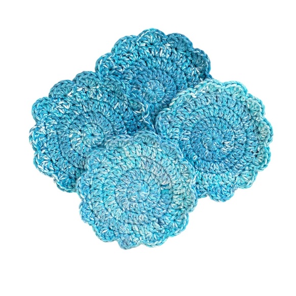 Handcrafted Crocheted Coasters set of 4 Blue shades - Picture 3 of 3